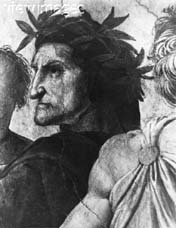 Dante Alighieri, (1265 - 1321), o poeta italiano. Detalhe do desenho na chamada Stanza Rafaello, no Vaticano